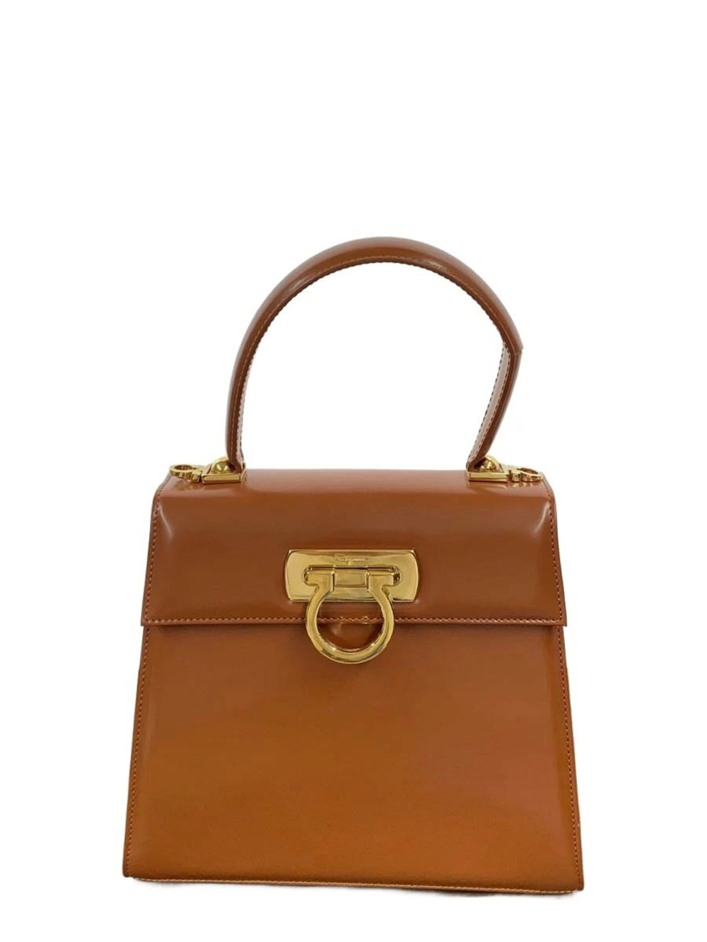 Salvatore Ferragamo Gancini Top Handle Bag Handbag Leather Brown